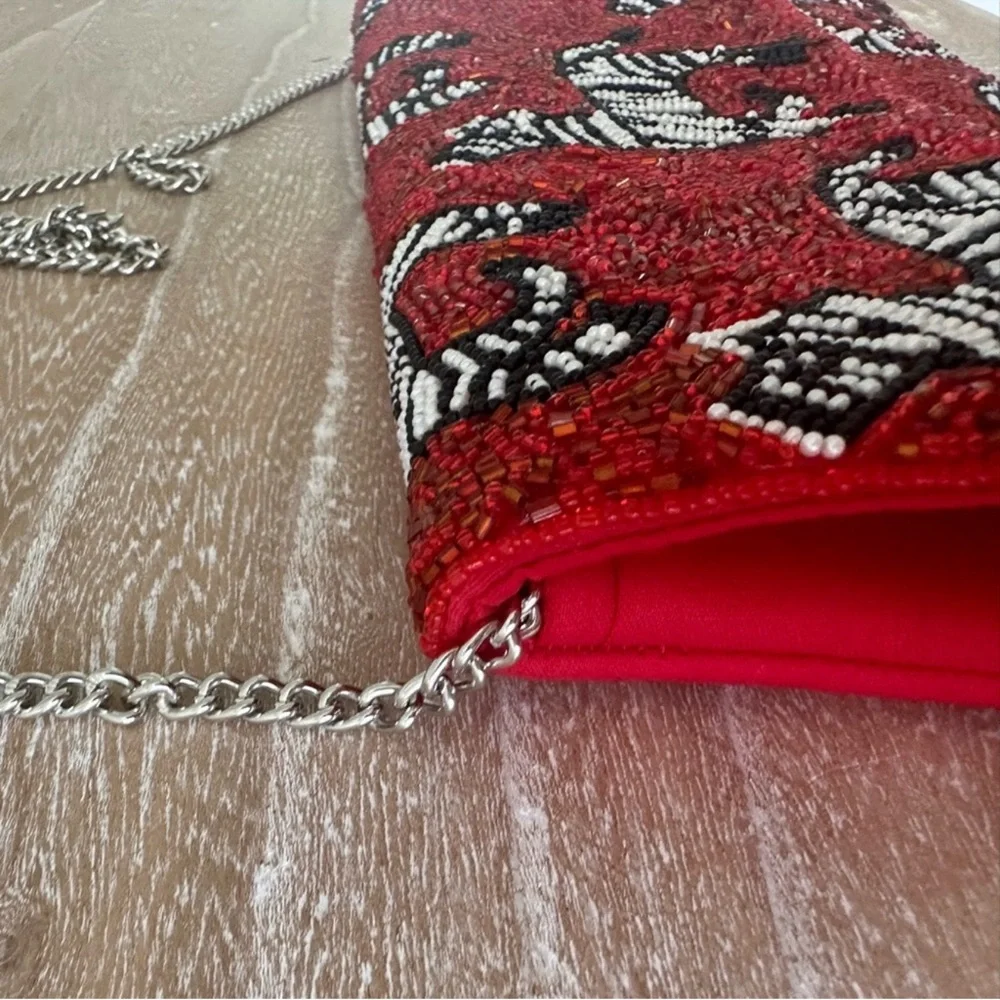 Red Beaded Clutch with Zebra Pattern - Picture 3 of 12